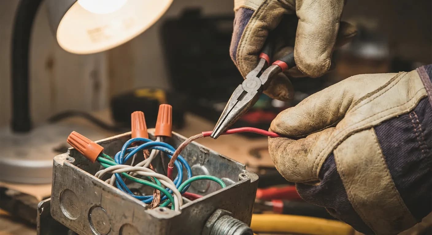 Détail technique d'un raccordement de fils électriques sécurisé