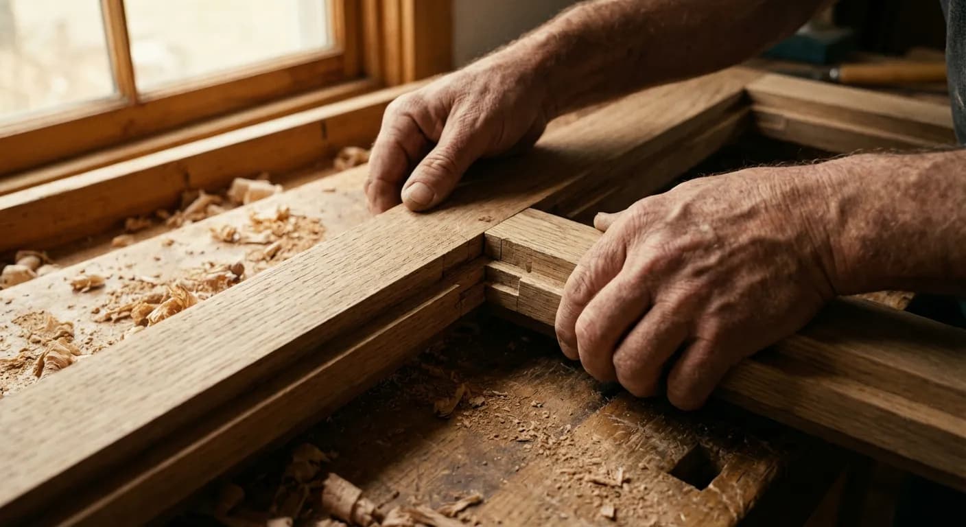 Assemblage précis de la structure en bois d'un chevêtre