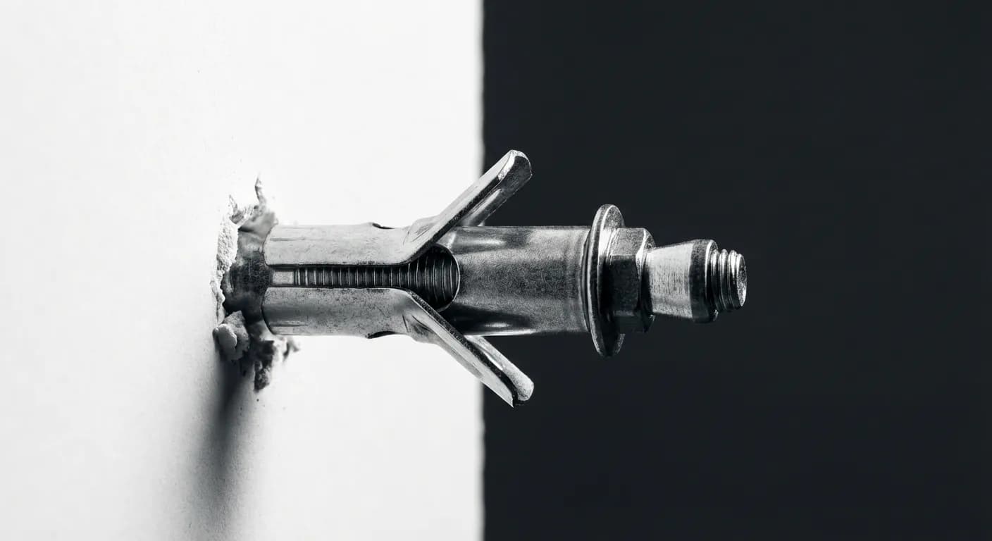 Gros plan d'une cheville Molly pour fixation solide sur placo.