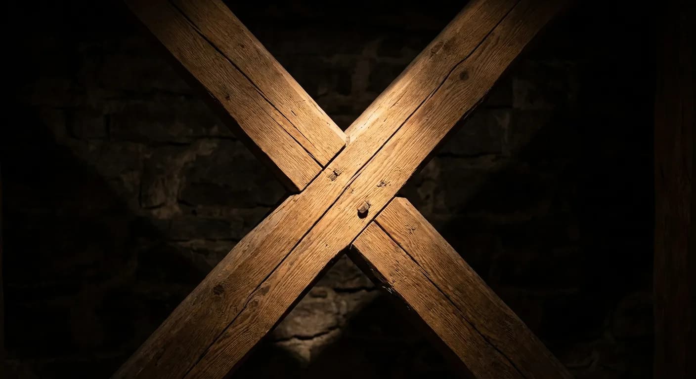 Gros plan minimaliste sur une entretoise en croix de Saint-André