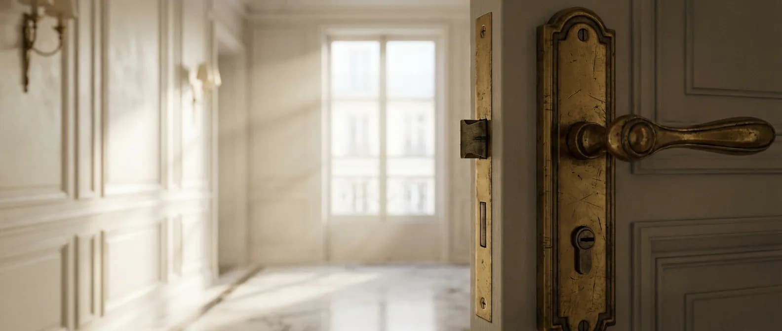 Serrure de porte haut de gamme avec pêne demi-tour bloqué dans un intérieur élégant