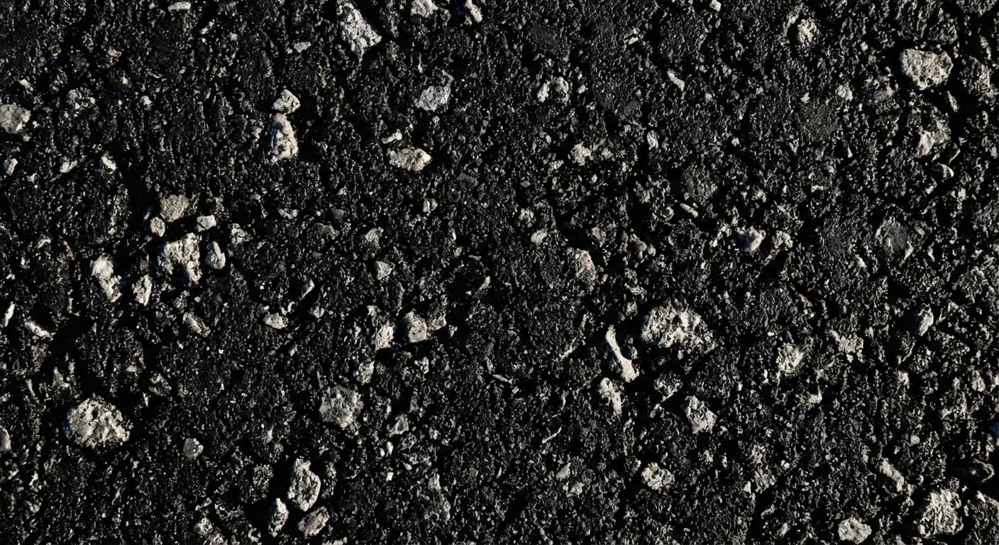 Gros plan contrasté sur la texture d'un enrobé bitumineux