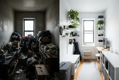 Comparaison avant après aménagement d'un petit studio