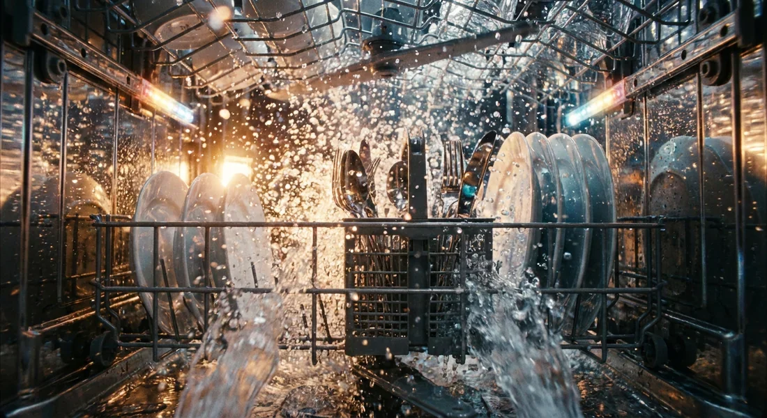 Efficacité du cycle de lavage des couverts Jets d'eau de lavage circulant à travers les couverts pour un nettoyage optimal.