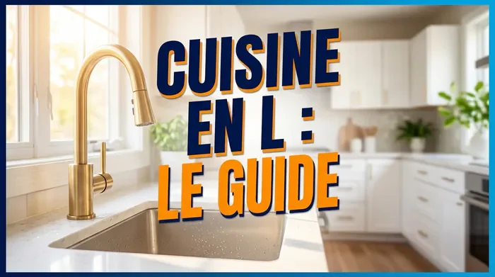 Cuisine en l avec fenêtre : Guide - 4 plans pour optimiser - Où placer l'évier ? Miniature du guide sur l'aménagement d'une cuisine en L.