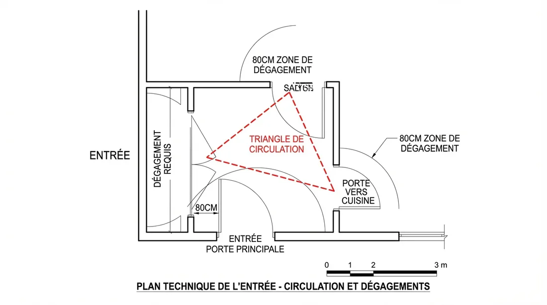 Schéma 2D du triangle de circulation et zones de dégagement d'une entrée