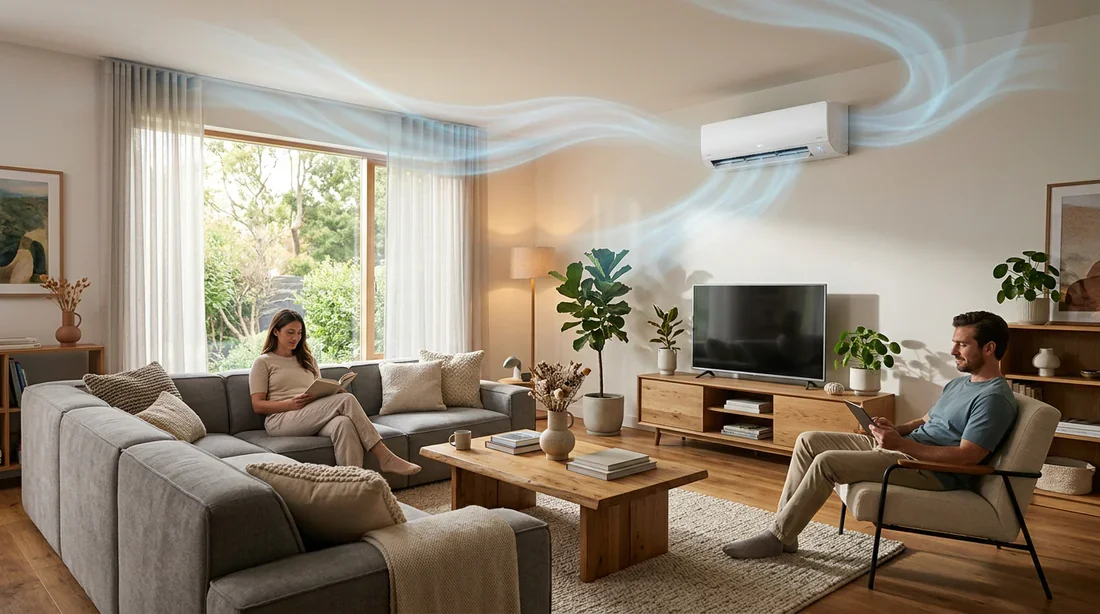 Illustration du flux d'air d'un climatiseur dans un espace de vie
