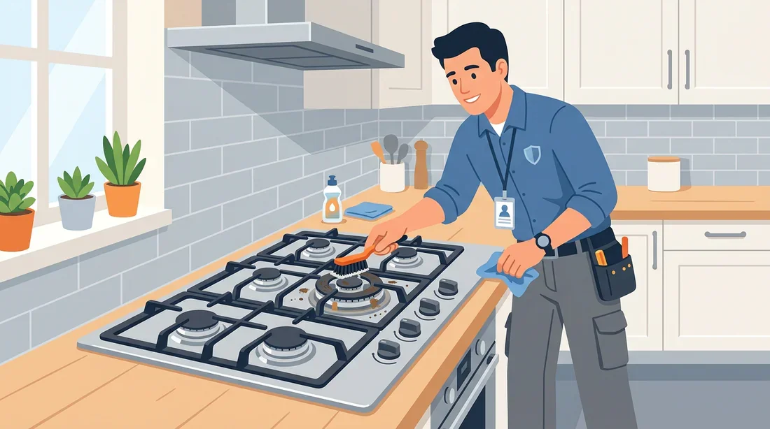 Technicien effectuant l'entretien d'une plaque de cuisson