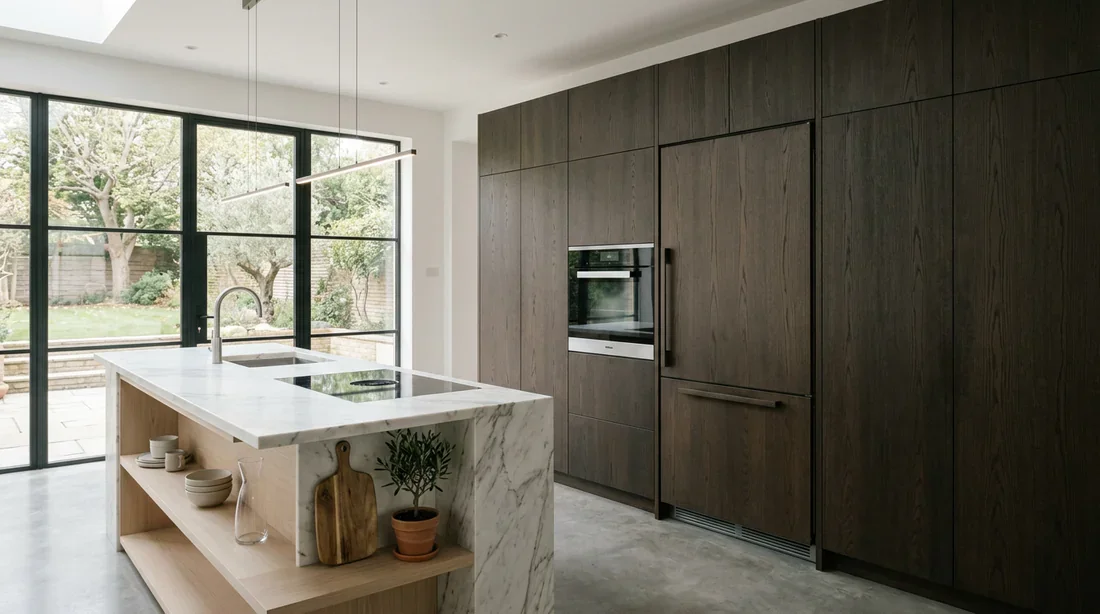 Cuisine moderne avec four encastrable et réfrigérateur intégré design