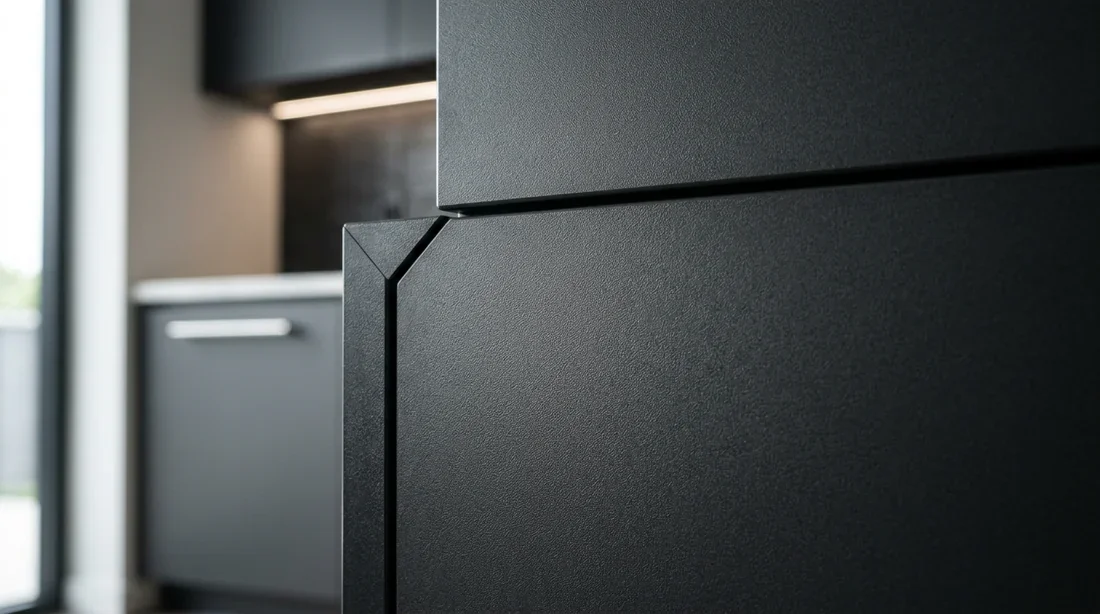 Gros plan sur la surface résistante en laque laminate gris anthracite mat