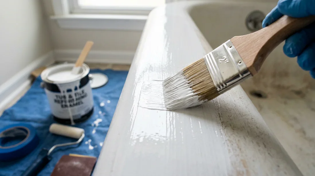 Application de peinture émail sur une baignoire