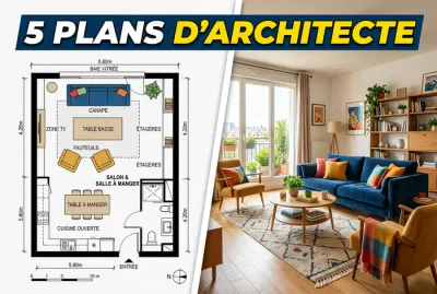 Comparaison entre plan d'architecte et rendu réel pour un salon de 35m²
