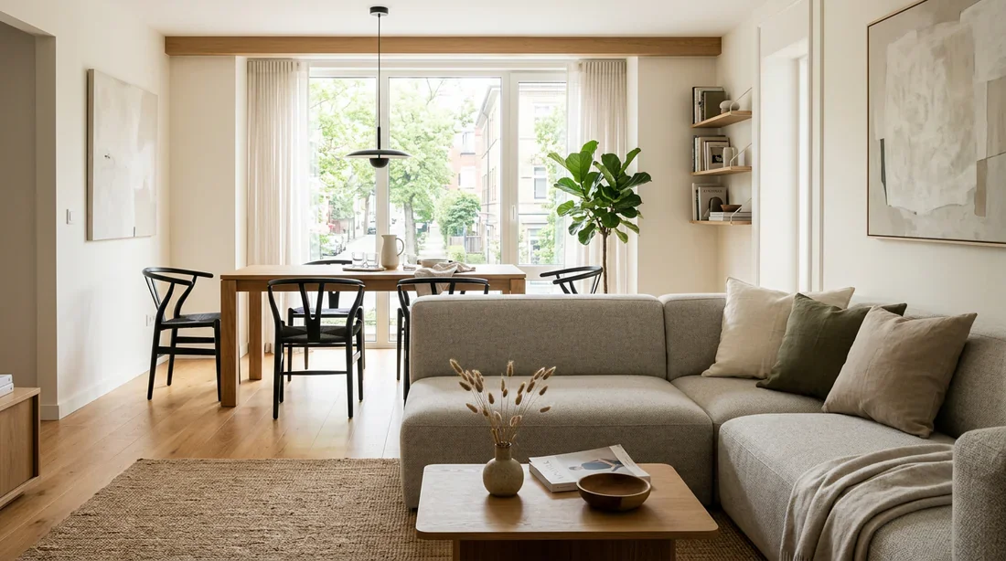 Mobilier design et fonctionnel pour pièce de vie de 35m²