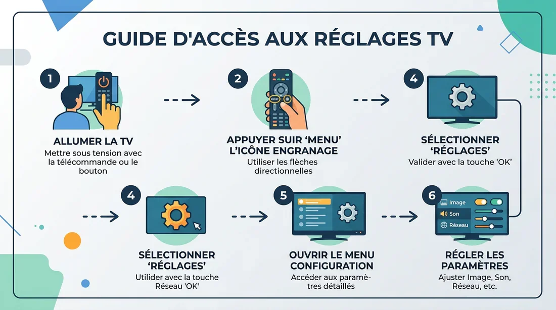 Infographie des étapes pour accéder aux paramètres de la TV