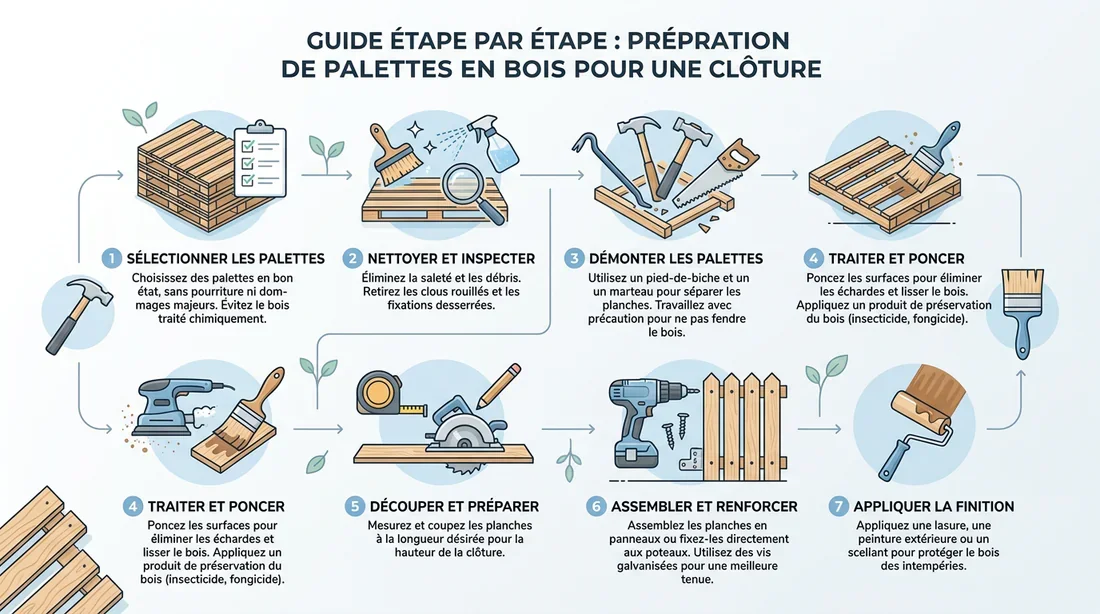Infographie étapes préparation palettes de bois
