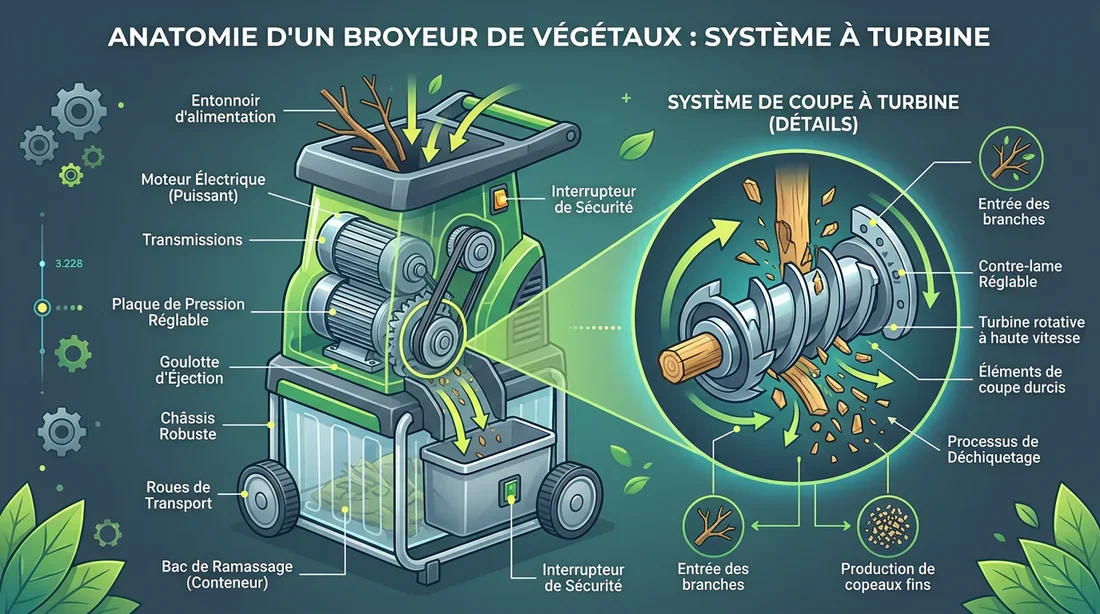 Schéma technique du fonctionnement du système de coupe d'un broyeur