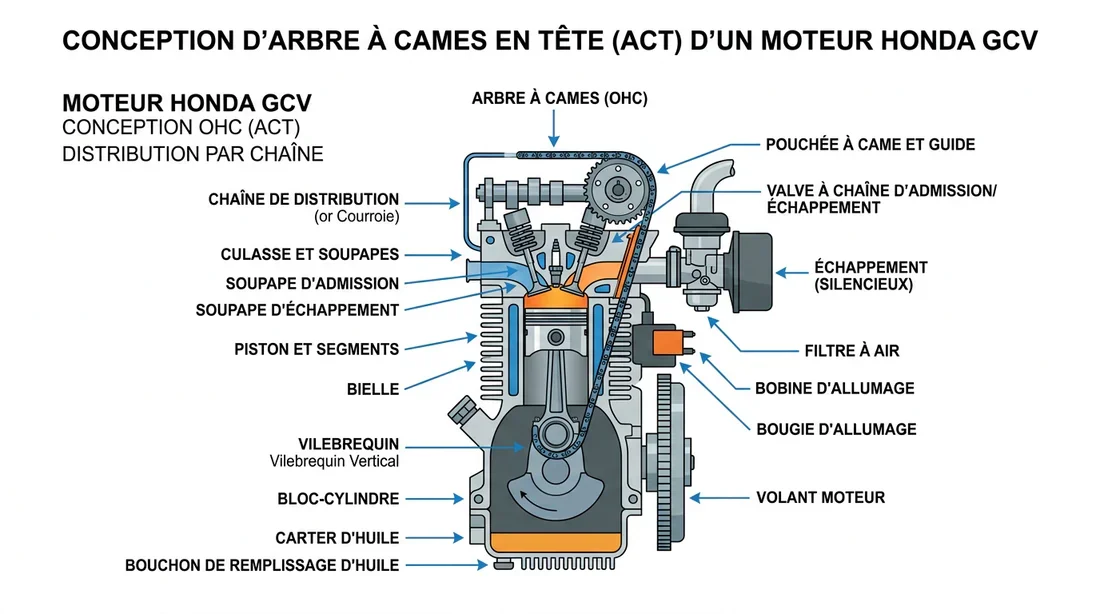 Architecture du moteur Honda GCV Schéma technique du moteur Honda GCV