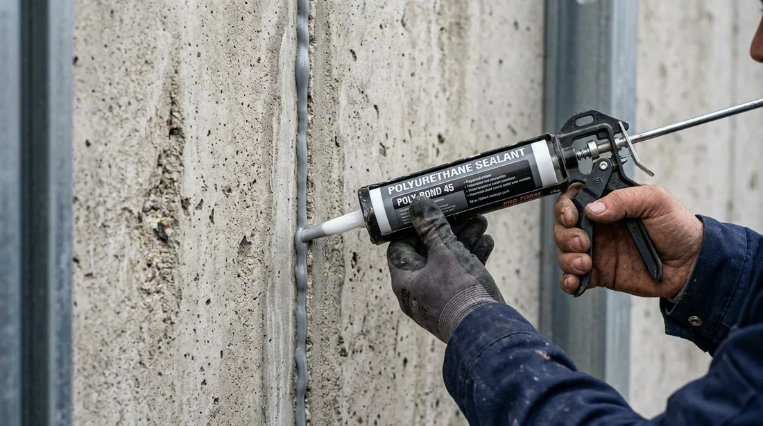 Pose du mastic polyuréthane dans le joint Application du mastic polyuréthane dans un joint de maçonnerie à la pompe