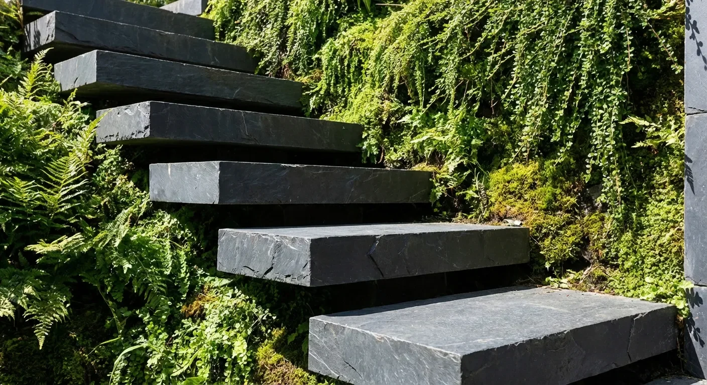 Aménager un jardin en pente moderne : idées et conseils Escalier flottant minimaliste dans un jardin incliné contemporain