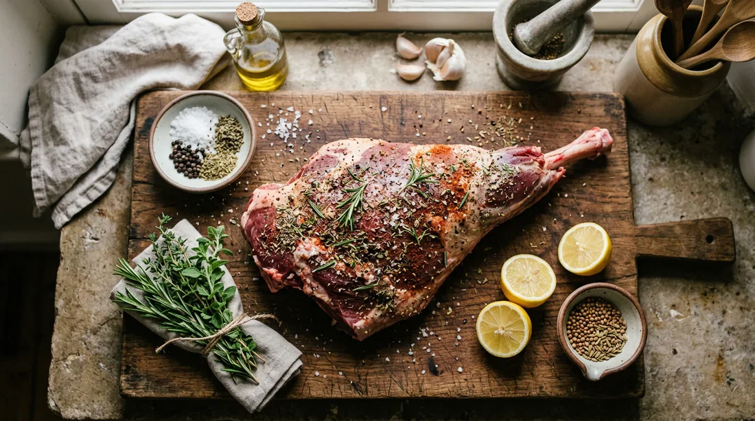 Préparation et assaisonnement de la viande pour le méchoui