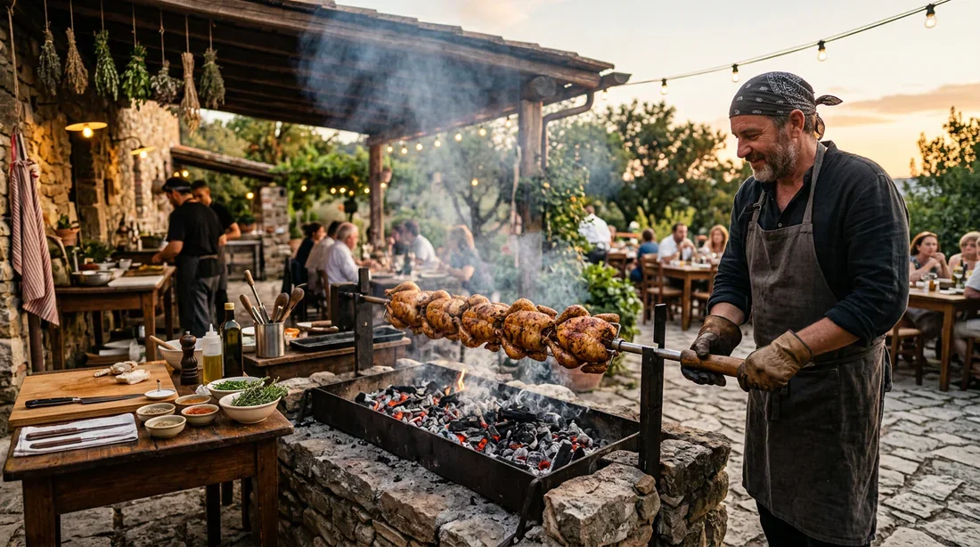 Technique de cuisson lente du méchoui au feu de bois