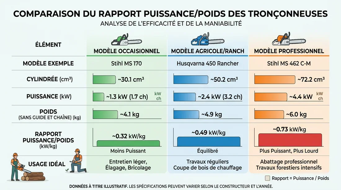 Tableau comparatif des performances de la tronçonneuse Stihl MS 661