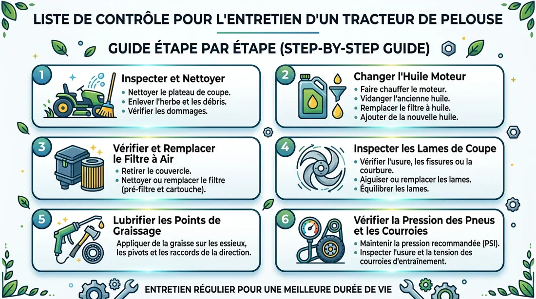 Infographie maintenance tracteur tondeuse
