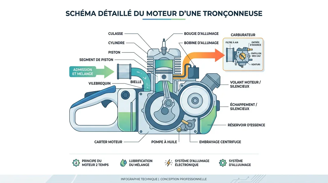 Schéma technique du carburateur de tronçonneuse