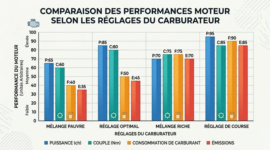 Tableau comparatif des réglages du carburateur
