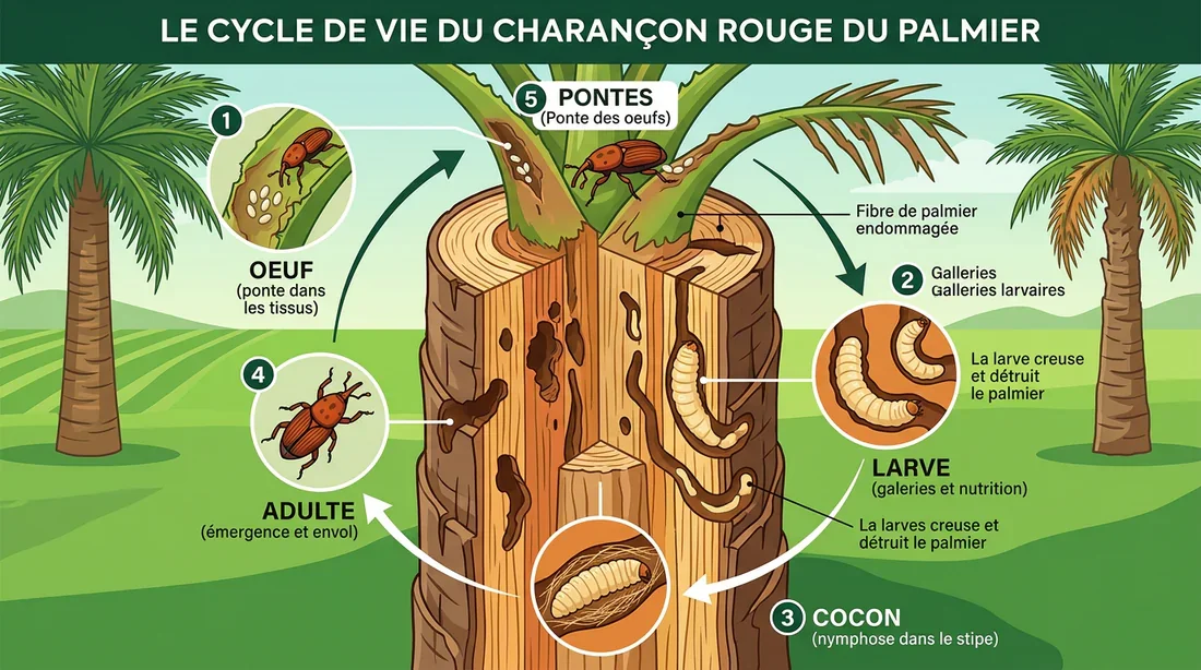 Schéma explicatif du cycle du papillon du palmier Cycle de vie du papillon du palmier infographie