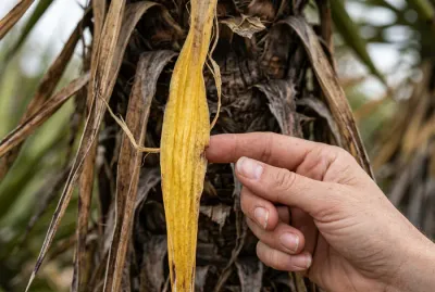 Feuille de Yucca jaunie et flétrie signe d'un mauvais entretien