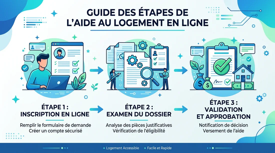 Schéma explicatif des étapes de la demande de dossier de logement.