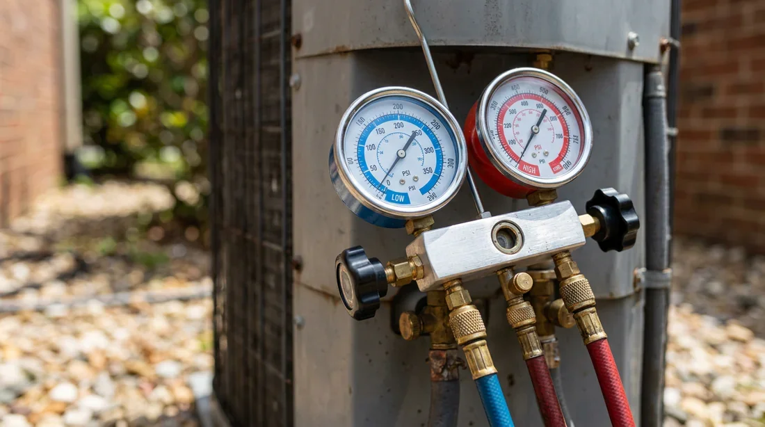 Contrôle de pression du fluide frigorigène Mesure de pression du fluide frigorigène sur l'unité extérieure de climatisation