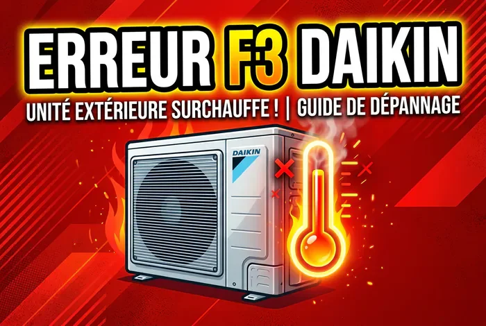 Infographie erreur F3 sur surchauffe climatiseur Daikin