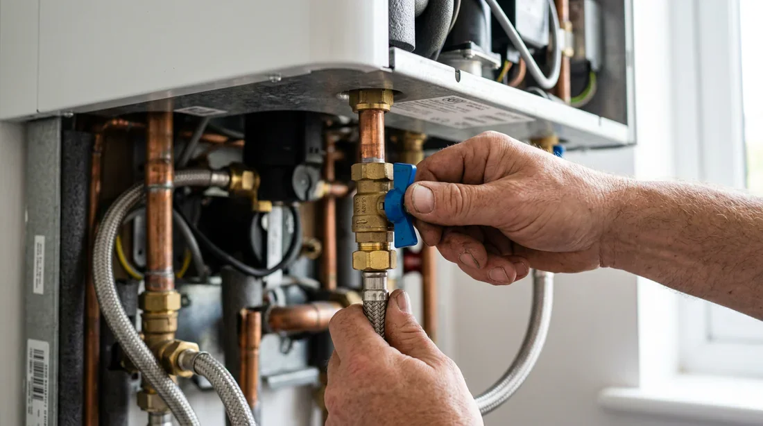 Remise en eau et augmentation de la pression d'une pompe à chaleur Action d'ouvrir la vanne de remplissage pour réajuster la pression de la pompe à chaleur.