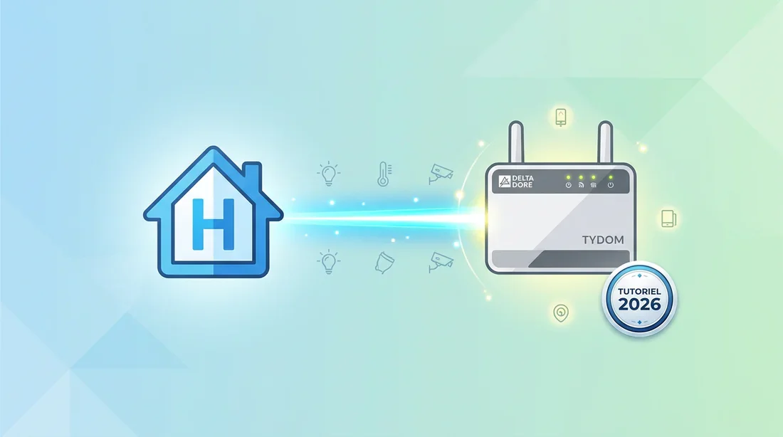 Infographie illustrant la connexion entre Home Assistant et la box domotique Tydom Delta Dore