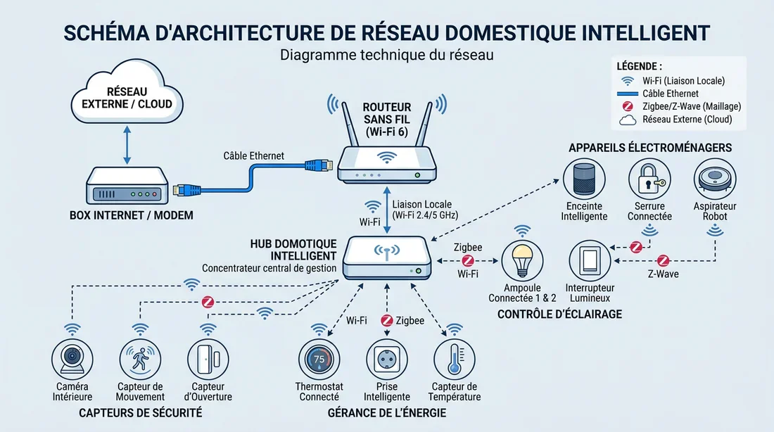 Schéma de l'architecture réseau domotique avec Home Assistant