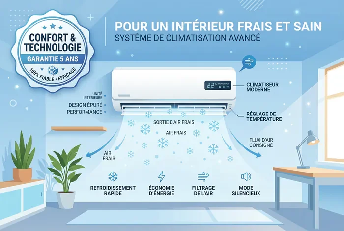 Entretien climatiseur Carrier : Guide & Prix 2026 - Nettoyer sa Clim Carrier : 3 Étapes Faciles ! - Comment entretenir sa clim Carrier facilement ? Infographie de climatisation avec flocons de neige et badge Guide 2026
