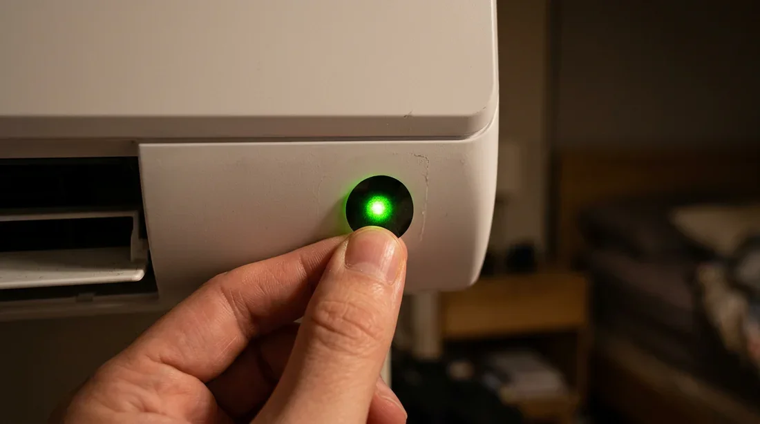 Masquer le voyant lumineux d'un climatiseur avec un adhésif Application d'un cache adhésif noir sur le voyant LED lumineux de la climatisation