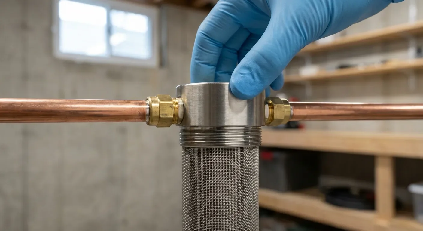 Installation d'un filtre à charbon actif pour neutraliser les odeurs de l'évent de cuve à fioul.
