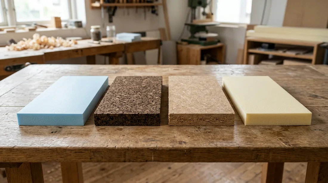 Comparatif des matériaux d'isolation du sol Différents types d'isolants pour parquet : polyuréthane, liège et fibre de bois