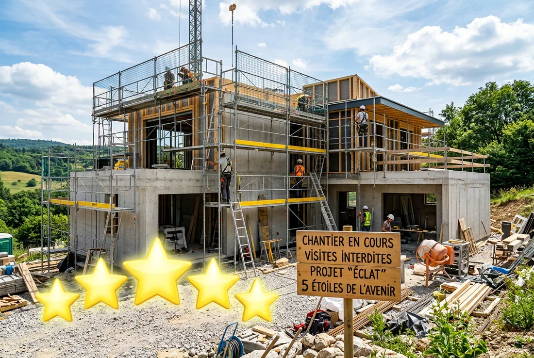 Chantier de construction d'une maison individuelle en cours