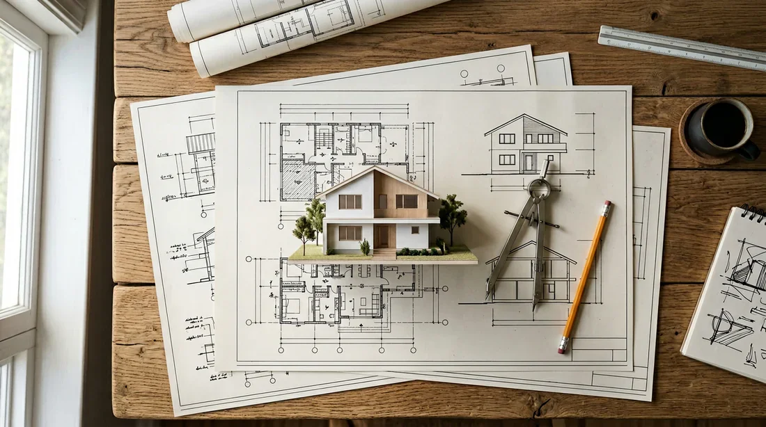 Maison individuelle neuve de style alpin moderne en Rhône-Alpes avec jardin et ciel bleu