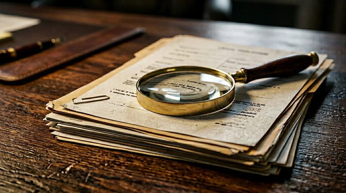 Dossier de documents administratifs et loupe pour une enquête