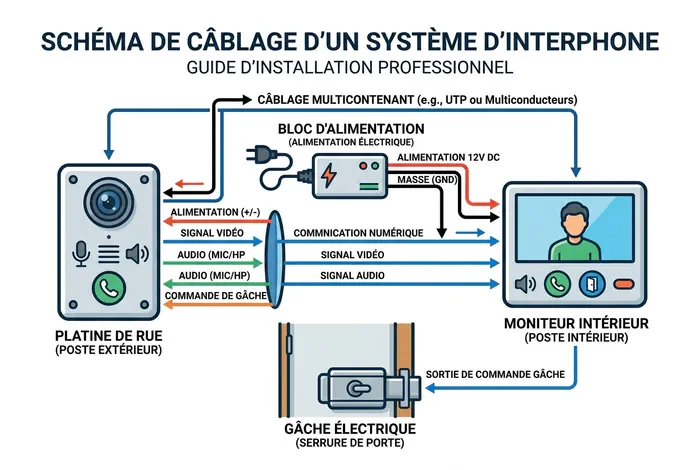 Notice Interphone Terraneo : Guide - Interphone Terraneo : Le Guide Ultime - Comment brancher un interphone Terraneo ancien ? Infographie simplifiée montrant le guide de câblage d'un interphone Terraneo