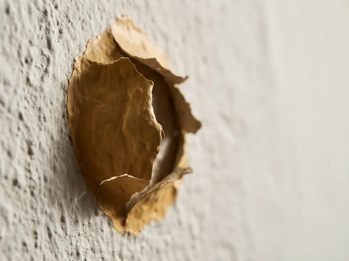 Gros plan sur une cloque de peinture sur un mur