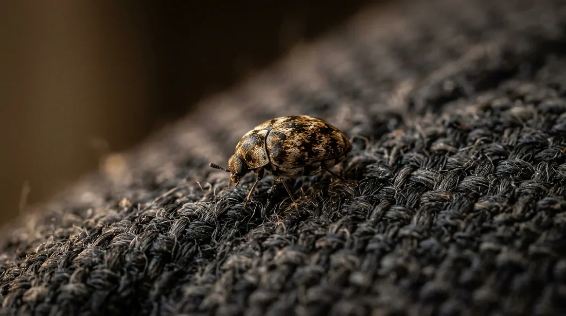 L'anthrène des tapis, insecte nuisible pour les textiles Anthrène des tapis posé sur un tissu textile de maison