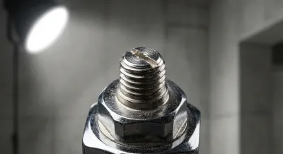 Gros plan iconique sur une vis de purge de radiateur en chrome brillant.