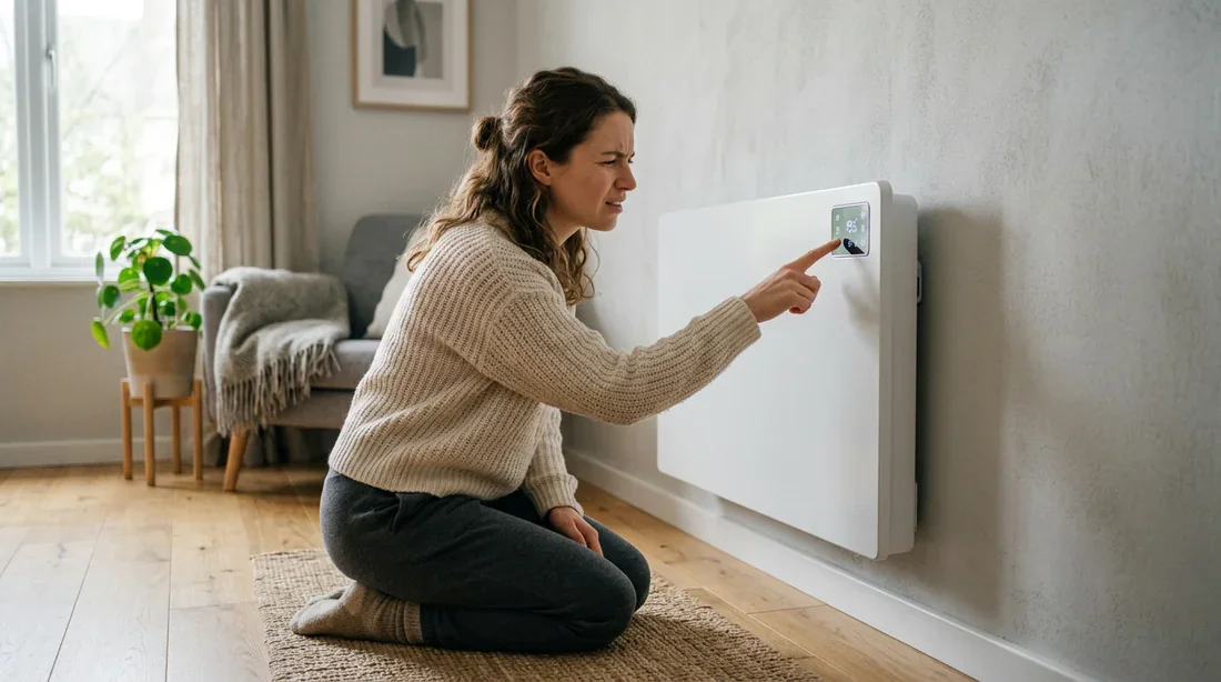 Symbole de cadenas affiché sur l'écran LCD d'un radiateur électrique.