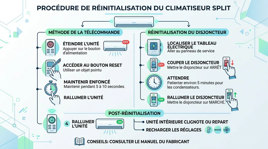 Procédure de réinitialisation d'un climatiseur Infographie étape par étape pour réinitialiser une climatisation Airton